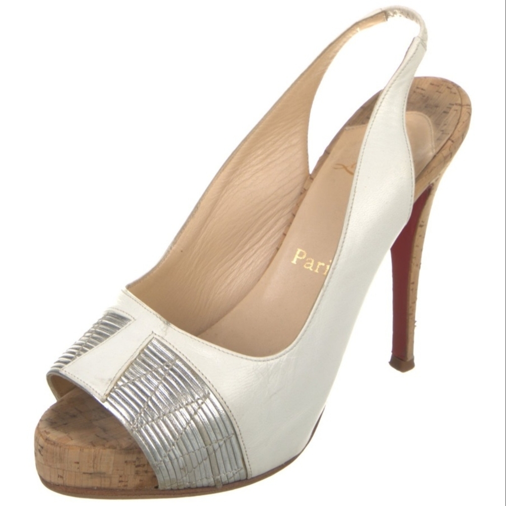 Christian Louboutin White Leather Slingback Pumps